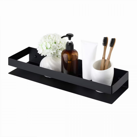 Raft accesorii de baie VarioShop®, din otel inoxidabil, capacitate maxima suportata 10 kg, potrivit pentru baie, bucatarie, debara, dimensiuni 6 x 50 x 10.5 cm, negru [23]