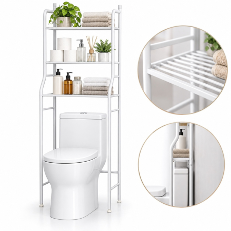 Rafturi si accesorii - Raft de baie cu 3 niveluri VarioShop, stabil si compact, pentru organizare deasupra toaletei sau masinii de spalat, metal si plastic, 152,5 x 43,5 x 24 cm, alb