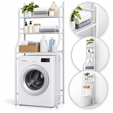 Rafturi si accesorii - Raft de baie cu 3 polite VarioShop®, stabil si compact, pentru organizare deasupra toaletei sau masinii de spalat, 153 x 65 x 25 cm, alb