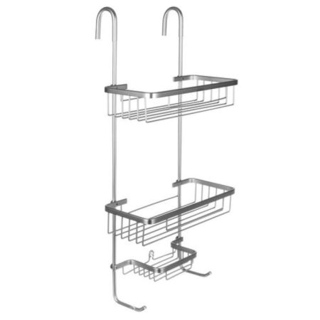 Rafturi si organizatoare bucatarie - Raft de dus suspendat VarioShop, aluminiu, 3 nivele, inoxidabil, argintiu, 63x14x28.5cm