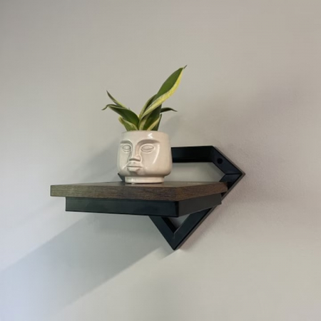 Raft de Perete Suspendat VarioShop®, pentru Flori, Plante, Carti si Obiecte Decorative, Aplicare Universala, Elemente de Montare Incluse, Lemn si Metal, 23 x 20 x 19 cm, Negru/Maro [3]