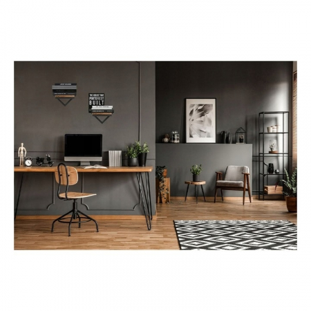 Raft de Perete Suspendat VarioShop®, pentru Flori, Plante, Carti si Obiecte Decorative, Aplicare Universala, Elemente de Montare Incluse, Lemn si Metal, 23 x 20 x 19 cm, Negru/Maro [4]