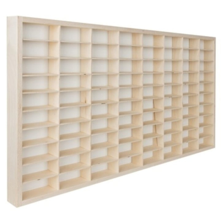 Bucatarie & Servire - Raft din lemn pentru copii cu 80 de compartimente, placaj pin, compartimente modulare 4 x 9.2 x 4.8 cm, montare pe perete sau pe birou, organizator masinute si miniaturi, kit de asamblare inclus