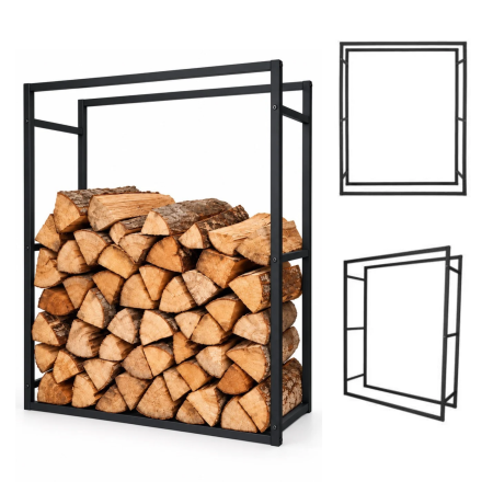 Accesorii sobe si seminee - Raft metalic VarioShop®, pentru depozitarea lemnelor langa semineu si soba, structura din fier, sarcina 150 kg, 100 x 80 x 25 cm, negru