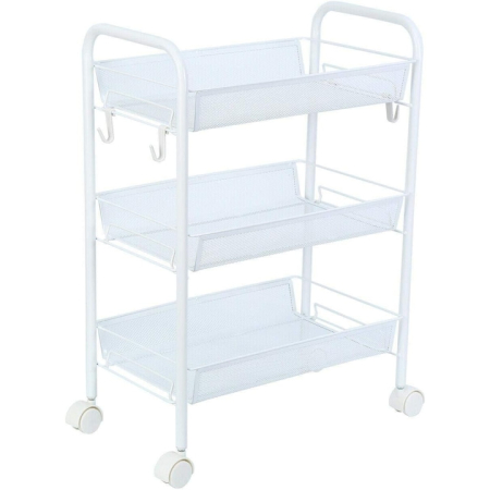 Casa & Bucatarie - Raft mobila cu 3 etajere VarioShop®, pentru bucatarie, baie, living, usor de Montat, pentru spatii inguste, Material ABS/Otel Inoxidabil, Metal, 63 x 44 x 25 cm, Alb