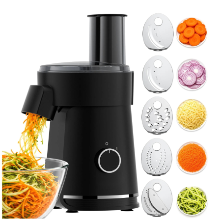 Electrocasnice mici bucatarie - Razatoare electrica VarioShop®, pentru legume si branzeturi tari, 200W, 5 discuri inox, picioare antiderapante, blocare capac, feliere, razuire si julienne