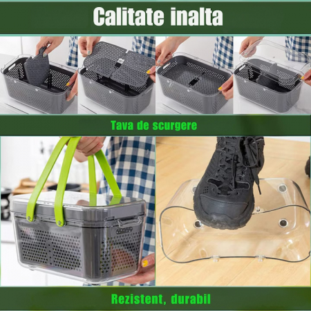 Razatoare Multifuctionala VarioShop®, Pentru legume si fructe, cu 22 de Accesorii, Manuala, cu Functie de caserola, Maner protectie, Lame din otel, Inoxidabil, Feliere, Radere, Taietor, Verde [7]