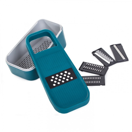 Razatoare Multifunctionala 5 in 1 VarioShop®, pentru Legume si Fructe, 5 Cutite din Otel, Interschimbabile, Cos pentru Scurgere, Usor de Curatat, Turcoaz [10]