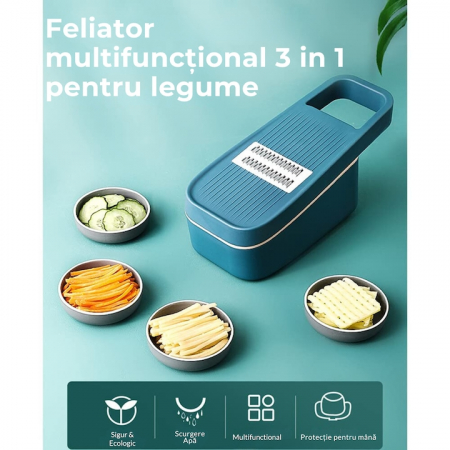 Razatoare Multifunctionala 5 in 1 VarioShop®, pentru Legume si Fructe, 5 Cutite din Otel, Interschimbabile, Cos pentru Scurgere, Usor de Curatat, Turcoaz [1]