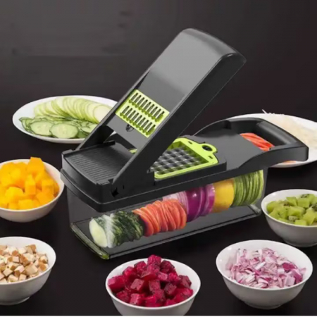Razatoare Multifunctionala13 in 1 VarioShop®, pentru legume si fructe + Timer Pentru Fiert Oua, 8 taieturi, accesorii pentru tocat, maruntit, feliat, separator de oua, lame de inox, 28 x 13 cm, verde [11]