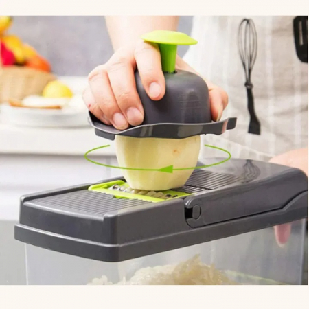 Razatoare Multifunctionala13 in 1 VarioShop®, pentru legume si fructe + Timer Pentru Fiert Oua, 8 taieturi, accesorii pentru tocat, maruntit, feliat, separator de oua, lame de inox, 28 x 13 cm, verde [20]