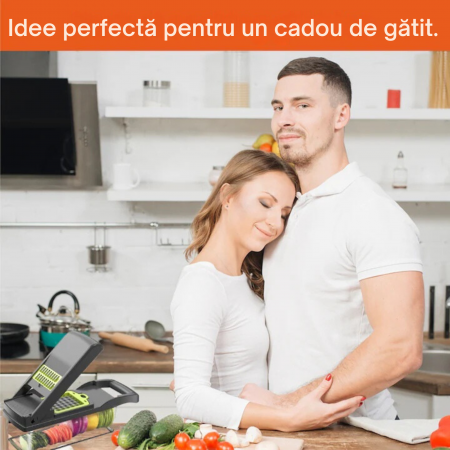 Razatoare Multifunctionala13 in 1 VarioShop®, pentru legume si fructe + Timer Pentru Fiert Oua, 8 taieturi, accesorii pentru tocat, maruntit, feliat, separator de oua, lame de inox, 28 x 13 cm, verde [23]