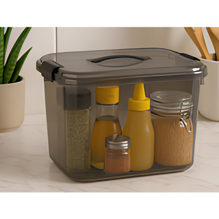 Curatenie, Organizare si Depozitare - Recipient plastic depozitare VarioShop®, pentru uz casnic, cu capac, maner si clipuri laterale, capacitate 20 L, 37,5 x 27 x 20,5 cm, negru
