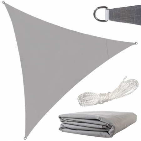 relata/Copertina de soare triunghiulara VarioShop®, impermeabila, cu protectie UV, pentru gradina, terasa, piscina si camping, material rezistent, 3x3x3m, gri [13]