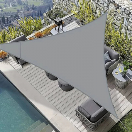 relata/Copertina de soare triunghiulara VarioShop®, impermeabila, cu protectie UV, pentru gradina, terasa, piscina si camping, material rezistent, 3x3x3m, gri [4]