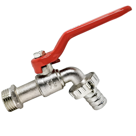 Gradinarit - Robinet pentru butoi apa VarioShop®, cu bila, pentru rezervoare IBC si canistre, filet 1/2”-3/4”, 120x83x65 mm, alama nichelata