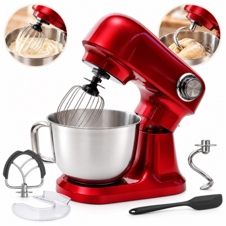Electrocasnice mici bucatarie - Robot de bucatarie planetar VarioShop®, 1500 W, bol inox 5 L, 12 trepte de viteza, functie PULSE, 3 accesorii de mixare, rosu