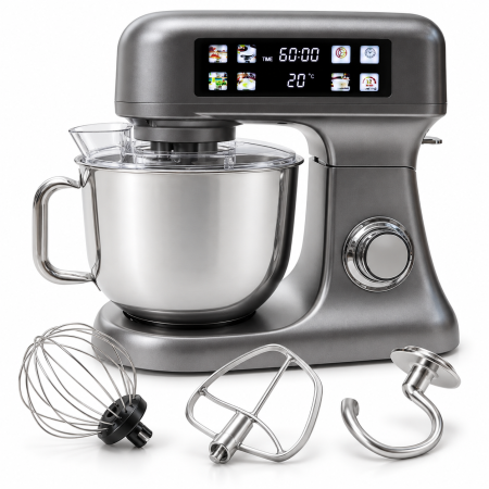 Electrocasnice mici bucatarie - Robot de bucatarie VarioShop®, 2000 W, bol inox 6 L, cantar electronic incorporat, functie de fermentare , 12 viteze, panou LED, tel, mixer si carlig pentru aluat, argintiu