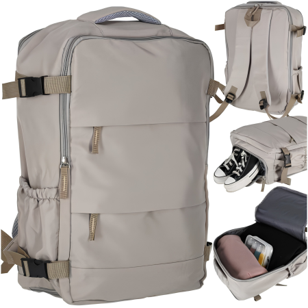 Rucsacuri - Rucsac de calatorie unisex VarioShop®, pentru bagaj de mana, cu spatiu pentru laptop si incaltaminte, 3 compartimente, 45 x 30 x 12,5 cm, gri
