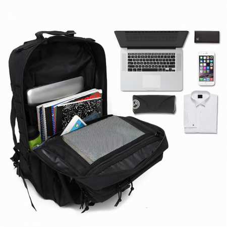 Rucsac militar impermeabil VarioShop®, 5 compartimente, sistem de eliberare rapida, ajustare completa, material durabil, potrivit pentru calatorii, excursii, drumetii, 26 L, 44 x 24 x 20 cm, Negru [15]