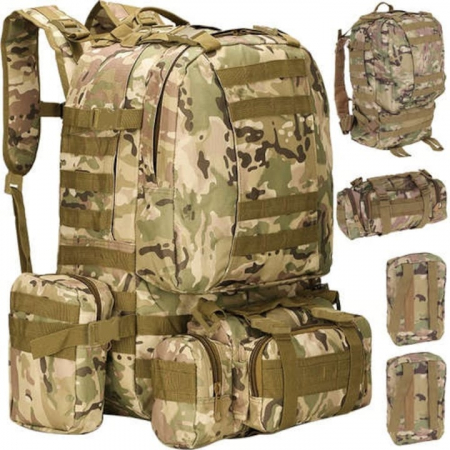 Rucsacuri drumetie - Rucsac Militar VarioShop® pentru Drumetii pe Munte, Volum 45 L, 2+3 Compartimente, Impermeabil, Culoare Verde Camuflaj