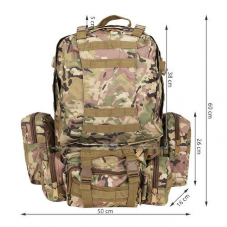 Rucsac Militar VarioShop® pentru Drumetii pe Munte, Volum 45 L, 2+3 Compartimente, Impermeabil, Culoare Verde Camuflaj [8]