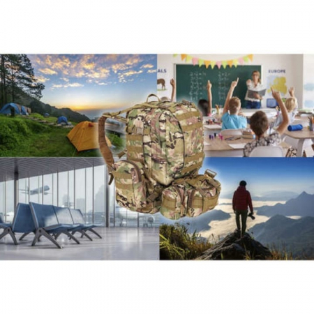 Rucsac Militar VarioShop® pentru Drumetii pe Munte, Volum 45 L, 2+3 Compartimente, Impermeabil, Culoare Verde Camuflaj [10]