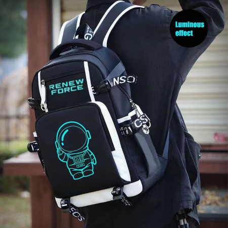 Rucsac Scolar Multifunctional VarioShop® cu Imprimeu Astronaut si cu Design Fosforescent, Material Rezistent la Apa, Bretele Reglabile, Compartiment Laptop, Dimensiuni 44x30x14 cm, Potrivit pentru Sco [21]