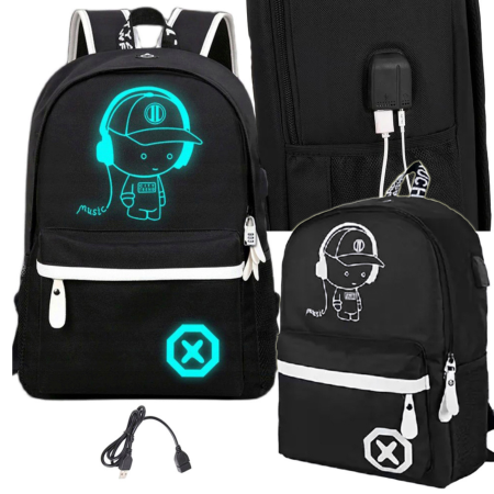 Rucsacuri - Rucsac VarioShop®, port USB, iesire pentru casti, elemente reflectorizante, material impermeabil , bretele reglabile, pentru scoala, serviciu si excursii, 40x32x15 cm, negru