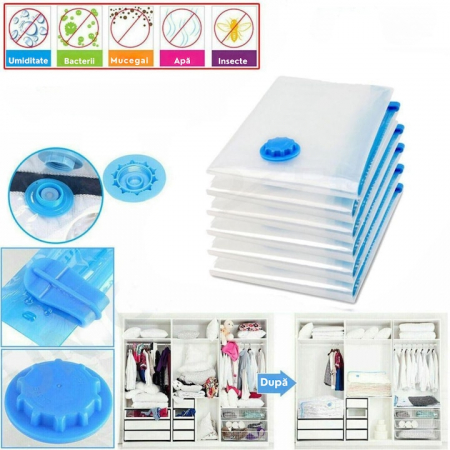 Sac vacuum VarioShop®, pentru haine, pilote, perne, dimensiune 70 x 100 cm, design ergonomic, reutilizabil, impermeabil, Transparent [2]