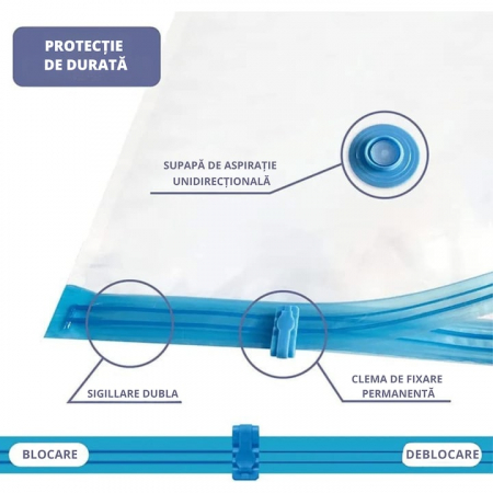 Sac vacuum VarioShop®, pentru haine, pilote, perne, dimensiune 70 x 100 cm, design ergonomic, reutilizabil, impermeabil, Transparent [1]