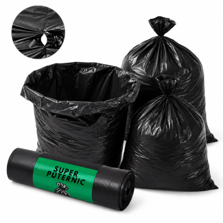 Bureti, lavete si perii - Saci de gunoi VarioShop®, pentru deseuri, moloz si materiale grele, rezistenti la rupere, impermeabili, 120L, 70 x 105 cm, negru