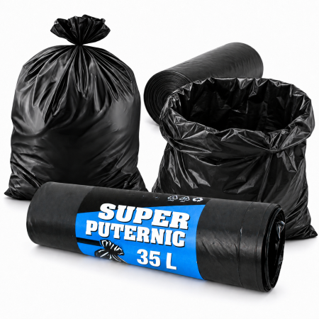 Bureti, lavete si perii - Saci de gunoi VarioShop®, pentru deseuri, moloz si materiale grele, super rezistenti, impermeabili, 35L, 15 bucati, negru