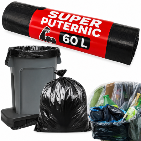 Bureti, lavete si perii - Saci de gunoi VarioShop®, pentru deseuri, moloz si materiale grele, super rezistenti, impermeabili, 60L, 10 bucati, 60 x 75 cm, negru