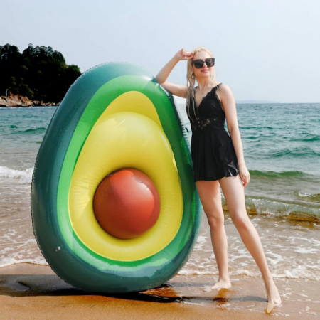 Saltea gonflabila cu minge in forma de avocado VarioShop®, 150 cm de distractie, relaxare si stil tropical pentru plaja, piscina sau vacanta, 150 x 120 x 21 cm, Verde