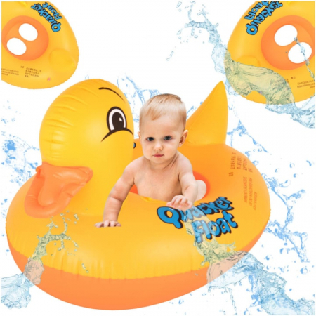 Saltea gonflabila ponton pentru copii VarioShop®, in forma de rata, jucarie acvatica sigura din PVC durabil, cu manere laterale si orificii pentru picioare, ideala pentru piscina, mare sau lac, 63 x 4 [6]