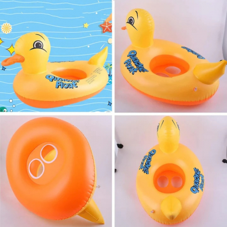 Saltea gonflabila ponton pentru copii VarioShop®, in forma de rata, jucarie acvatica sigura din PVC durabil, cu manere laterale si orificii pentru picioare, ideala pentru piscina, mare sau lac, 63 x 4 [3]