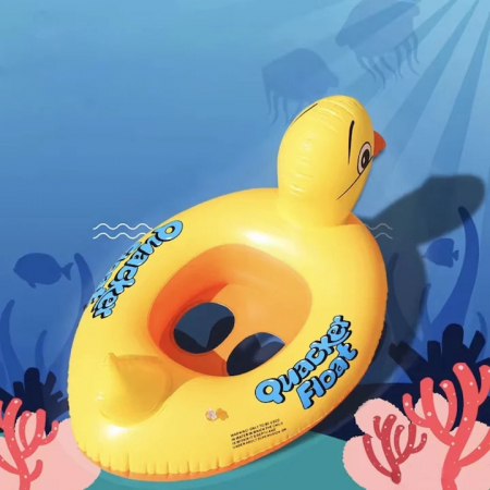 Saltea gonflabila ponton pentru copii VarioShop®, in forma de rata, jucarie acvatica sigura din PVC durabil, cu manere laterale si orificii pentru picioare, ideala pentru piscina, mare sau lac, 63 x 4 [5]