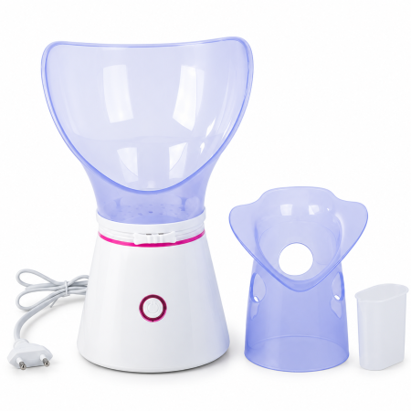 Aparate aerosoli copii - Sauna faciala cu aburi VarioShop®, pentru ingrijirea tenului, cu inhalator nazal, 2 masti din silicon si pahar dozator, 130W, rezervor 60 ml, alb/roz