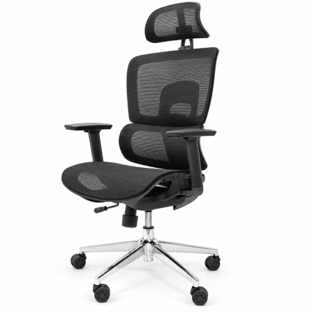 Organizare birou și arhivare - Scaun de birou ergonomic VarioShop, pentru lucru si gaming, suport lombar, tetiera si cotiere reglabile, cadru inox, sarcina maxima 180 kg gri-alb