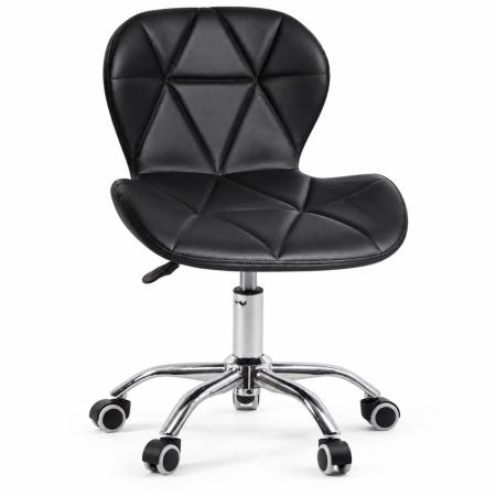 Scaun de birou rotativ VarioShop®, tapiterie din piele ecologica, spatar matlasat geometric, rotire 360°, roti din cauciuc, sezut ergonomic, sarcina maxima 120 kg, negru