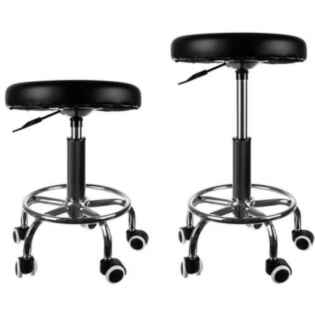 Scaun-taburet pentru Salon VarioShop®, Scaun pentru Cosmetica, Pedichiura, Manichiura, pe baza de Otel cromat, Rotund, cu Pompa hidraulica si Roti, Negru [2]
