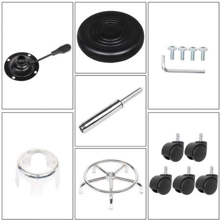 Scaun-taburet pentru Salon VarioShop®, Scaun pentru Cosmetica, Pedichiura, Manichiura, pe baza de Otel cromat, Rotund, cu Pompa hidraulica si Roti, Negru [12]