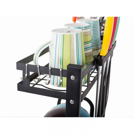 Scurgator de vase pe 2 nivele VarioShop®, cu 4 umerase, suport pentru cutite/tocator/tacamuri, tava scurgere, 40x35x22 cm, negru [14]