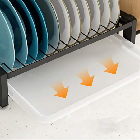 Scurgator de vase pe 2 nivele VarioShop®, cu 4 umerase, suport pentru cutite/tocator/tacamuri, tava scurgere, 40x35x22 cm, negru [8]