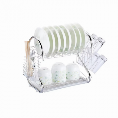 Scurgator de vase supraetajat VarioShop®, cu suport pentru pahare, tacamuri, vase, cu tava pentru scurgere, din otel inoxidabil, dimensiune 38x40x24 cm, argintiu [15]