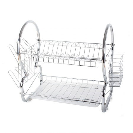 Scurgator de vase supraetajat VarioShop®, cu suport pentru vase, pahare, tacamuri, tava scurgere, dimensiuni 40x37x25 cm, argintiu [5]