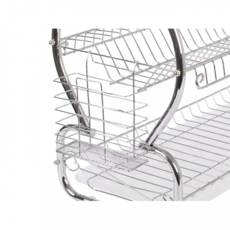 Scurgator de vase supraetajat VarioShop®, cu suport pentru vase, pahare, tacamuri, tava scurgere, dimensiuni 40x37x25 cm, argintiu [11]