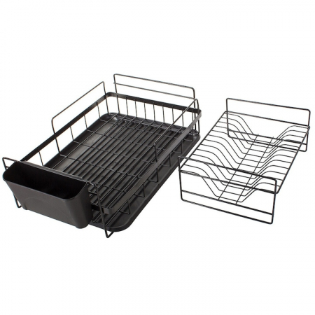 Scurgator de vase supraetajat VarioShop®, cu suport pentru vase, pahare, tacamuri, tava scurgere, dimensiuni 44x32x24 cm, negru [5]