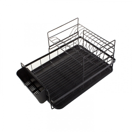 Scurgator de vase supraetajat VarioShop®, cu suport pentru vase, pahare, tacamuri, tava scurgere, dimensiuni 44x32x24 cm, negru [8]